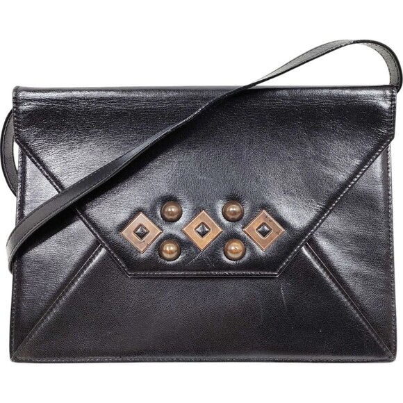 (L3) Authentic YVES Saint Laurent Crossbody Bag Black Leather Luxury Vintage Des - Picture 1 of 8